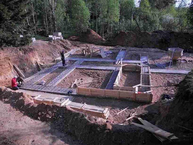 Concrete foundation installation with footing layout and excavation for residential build in Strongsville, OH